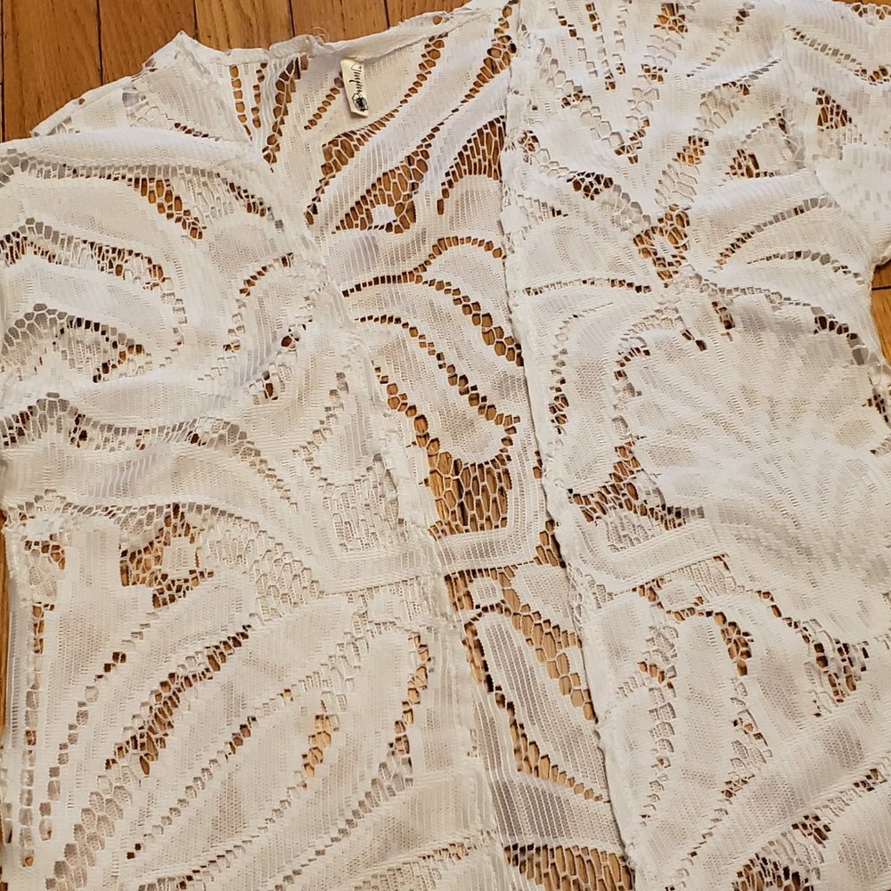 Jiujin White Lace & Fringe Bathing Suit Cover - Picture 2 of 12